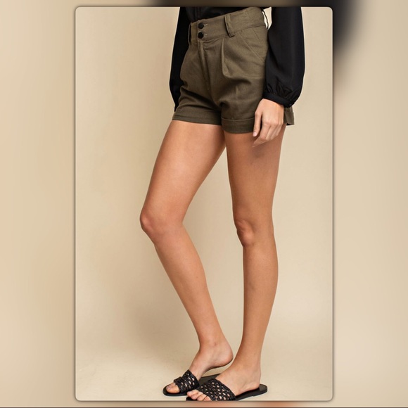 Olive Green High Waisted Shorts - Picture 3 of 8